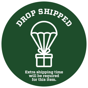 Logo featuring box with parachute, text that reads 'Drop Shipped - Extra Shipping Time Will be required for this item