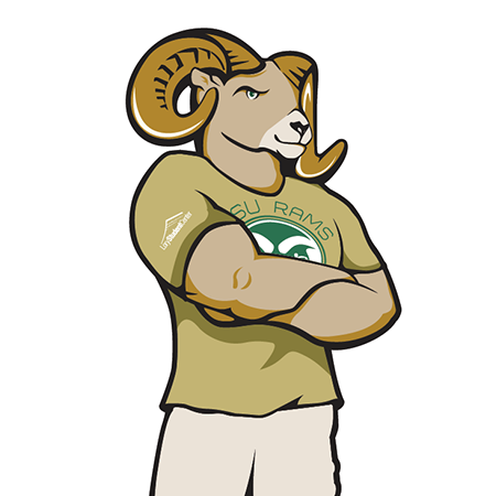Cam the Ram wearing a T-shirt