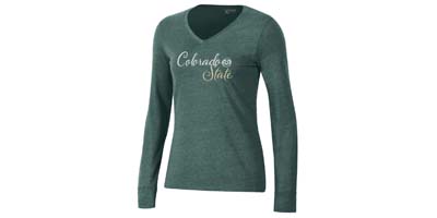 Image of a green CSU Rams shirt that says COLORADO STATE on the front.